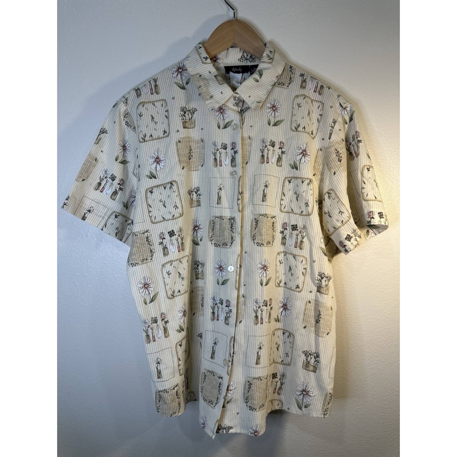 Vintage Tapestry Large Button Up Floral Back Pinstripe Shirt Men